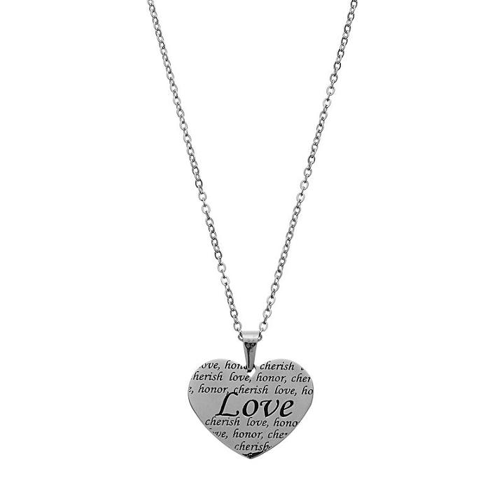 Stainless Steel Love, Honor, Cherish Heart Pendant Necklace, Women's, Size: 20, Grey