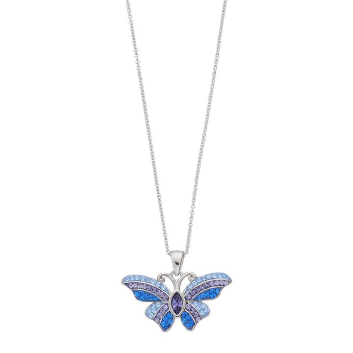 Brilliance Silver Plated Butterfly Pendant With Swarovski Crystals, Women's, Size: 18, Blue