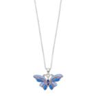 Brilliance Silver Plated Butterfly Pendant With Swarovski Crystals, Women's, Size: 18, Blue