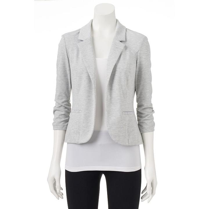 Juniors' Candie's&reg; Ruched Lace Knit Blazer, Girl's, Size: Medium, Grey Other