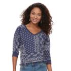 Petite Sonoma Goods For Life&trade; V-neck Graphic Sweatshirt, Women's, Size: L Petite, Dark Blue