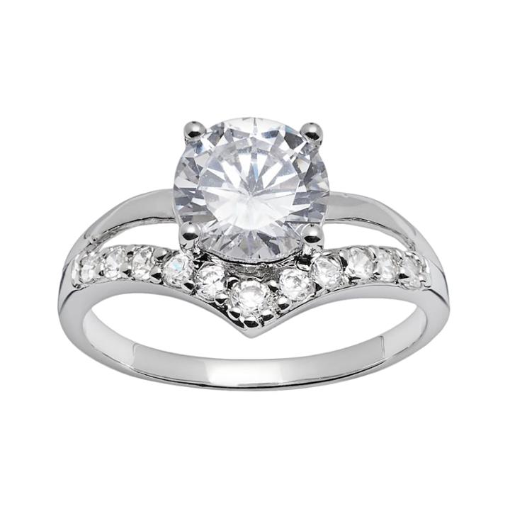 Silver-plated Cubic Zirconia Chevron Ring, Women's, White