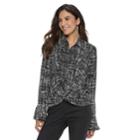 Women's Jennifer Lopez Printed Knot-front Blouse, Size: Xl, Black