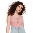 Madden Nyc Juniors' Plus Size Ribbed Lace-up Bodysuit, Girl's, Size: 3xl, Brt Pink
