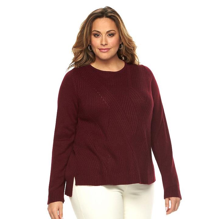 Plus Size Dana Buchman Chevron-ribbed Scoopneck Sweater, Women's, Size: 1xl, Brown Over