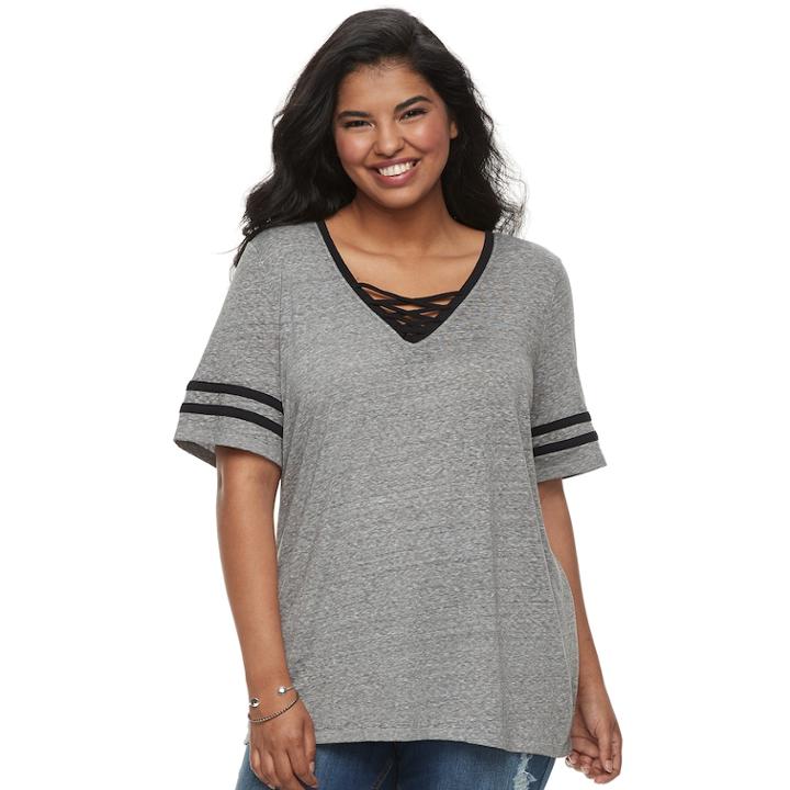 Plus Size So&reg; Lace-up Varsity Tee, Teens, Size: 2xl, Grey (charcoal)