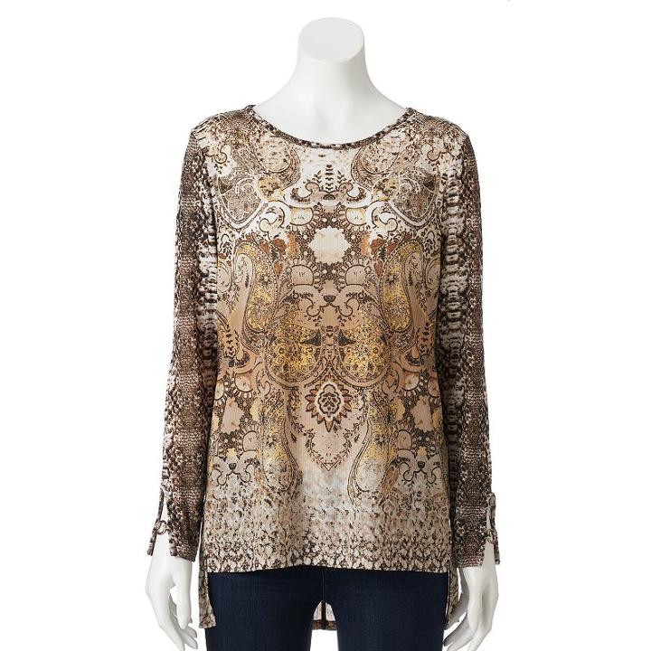 Women's Dana Buchman Print Textured Knit Tunic, Size: Xs, Med Brown