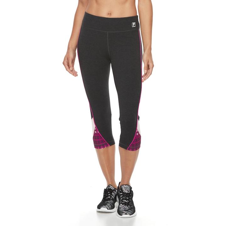Women's Fila Sport&reg; Printed Inset Capri Leggings, Size: Large, Med Grey