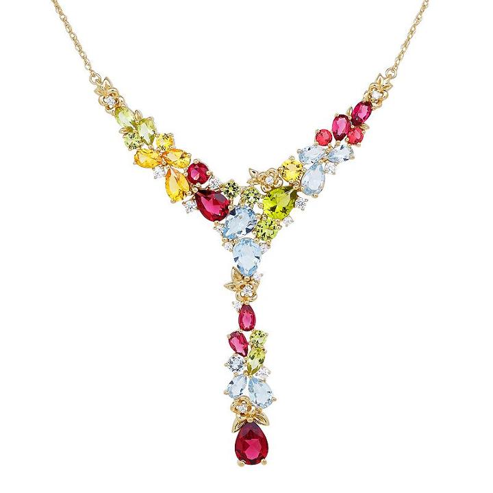 David Tutera 14k Gold Over Silver Simulated Gemstone & Cubic Zirconia Y Pendant, Women's, Size: 17, Green