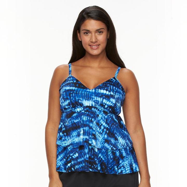 Plus Size Trimshaper Tummy Slimmer Tiered Tankini Top, Women's, Size: 24 W, Blue