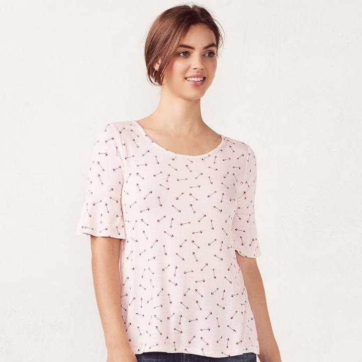 Women's Lc Lauren Conrad Printed Bell Tee, Size: Xs, Lt Brown
