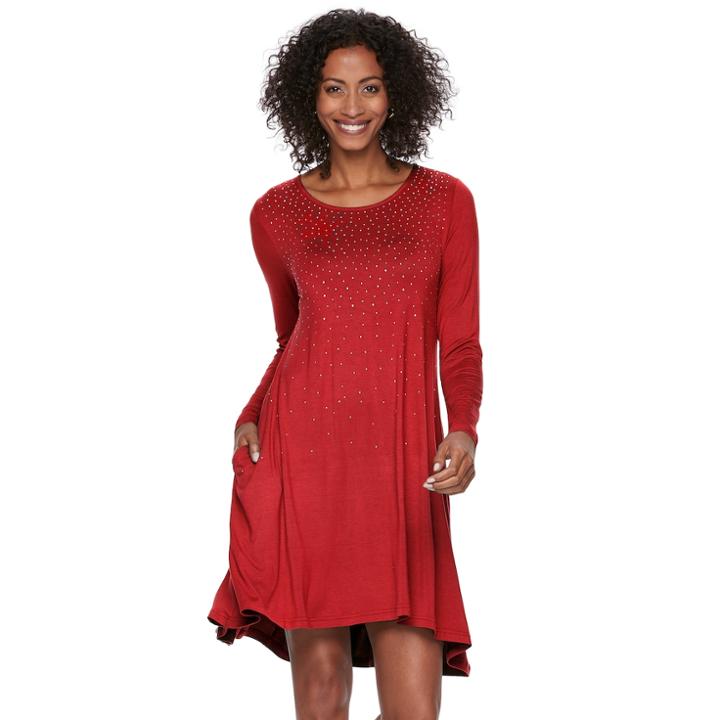 Women's Nina Leonard Embellished Swing Dress, Size: Small, Red Other