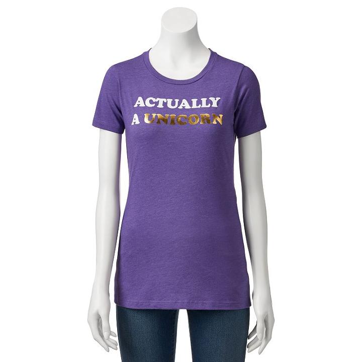 Juniors' Actually A Unicorn Metallic Graphic Tee, Girl's, Size: Medium, Purple