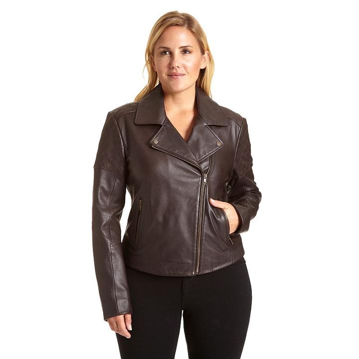 Plus Size Excelled Asymmetrical Leather Motorcycle Jacket, Women's, Size: 1xl, Brown