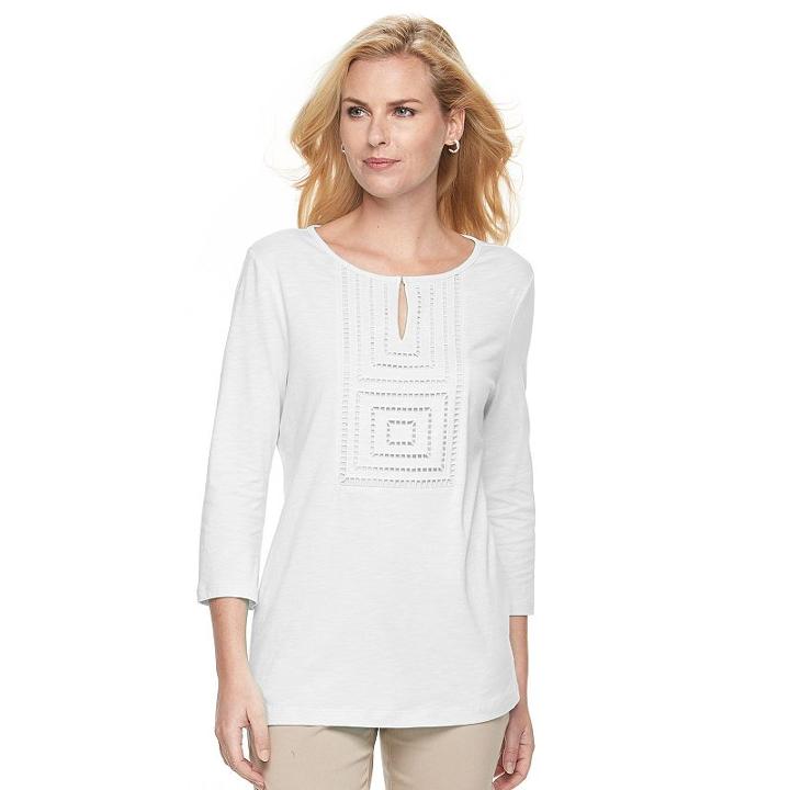 Women's Croft & Barrow® Open-work Slubbed Tee, Size: Xl, White