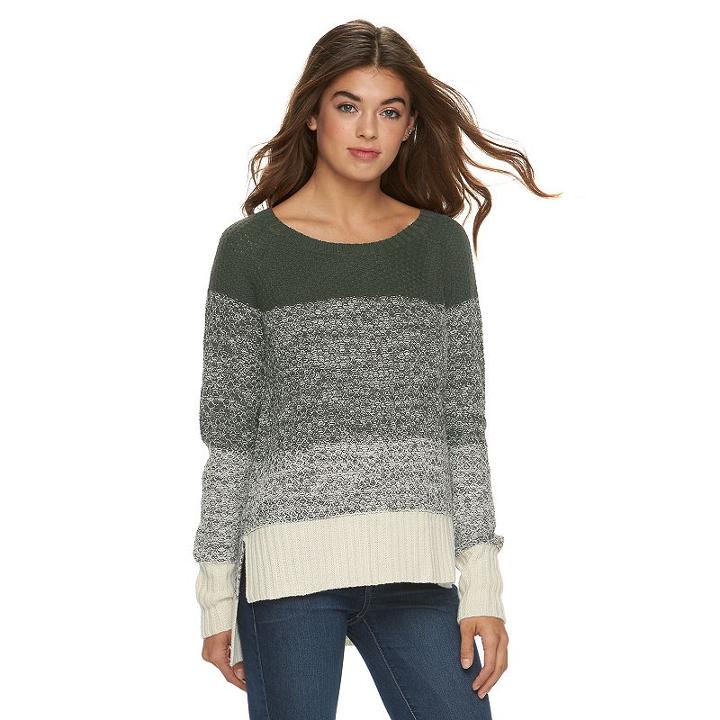Juniors' Cloud Chaser Vented High-low Sweater, Girl's, Size: Medium, Green Oth
