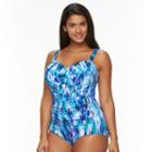 Plus Size Trimshaper Tummy Slimmer Control Printed One-piece Swimsuit, Women's, Size: 22 W, Purple