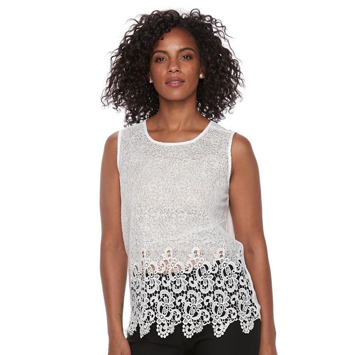 Women's Harve Benard Lace Crewneck Tank, Size: Medium, Natural