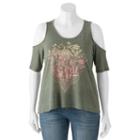 Juniors' Plus Size Mudd&reg; Print Cold Shoulder Top, Girl's, Size: 3xl, Med Green