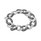 Sterling Silver Marcasite And Simulated Crystal Oval Link Bracelet, Women's, Size: 7.25, Black