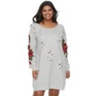 Juniors' Plus Size Almost Famous Rose Applique Cutout Sweatshirt Dress, Teens, Size: 2xl, Silver