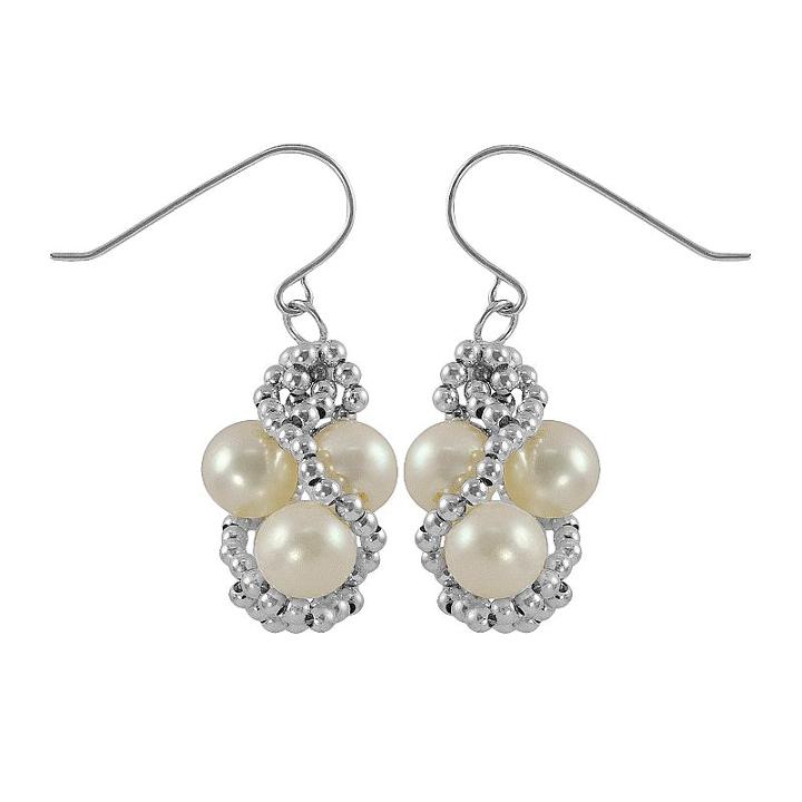 Sterling Silver Freshwater Cultured Pearl Bead Twist Drop Earrings, Women's, White