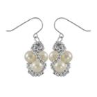 Sterling Silver Freshwater Cultured Pearl Bead Twist Drop Earrings, Women's, White