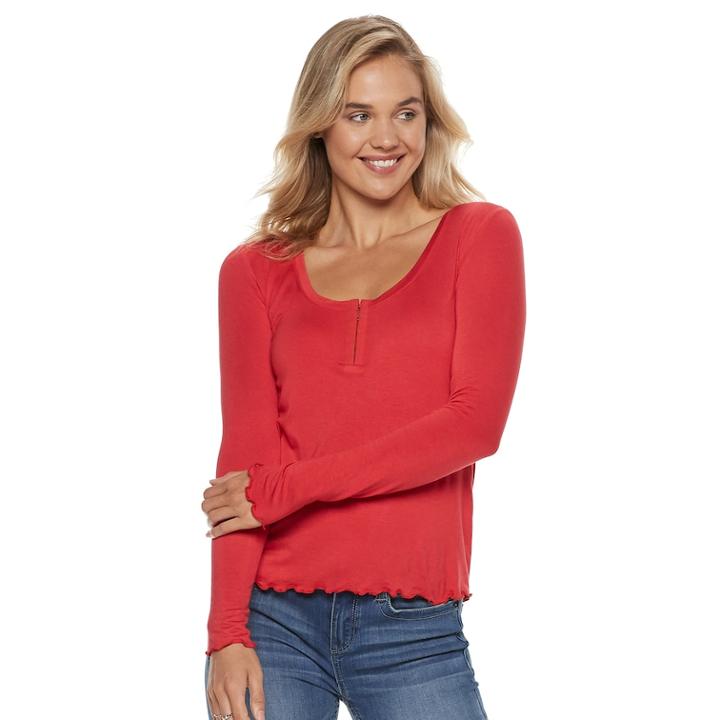 Juniors' So&reg; Ruffled Henley Top, Teens, Size: Xxs, Med Red