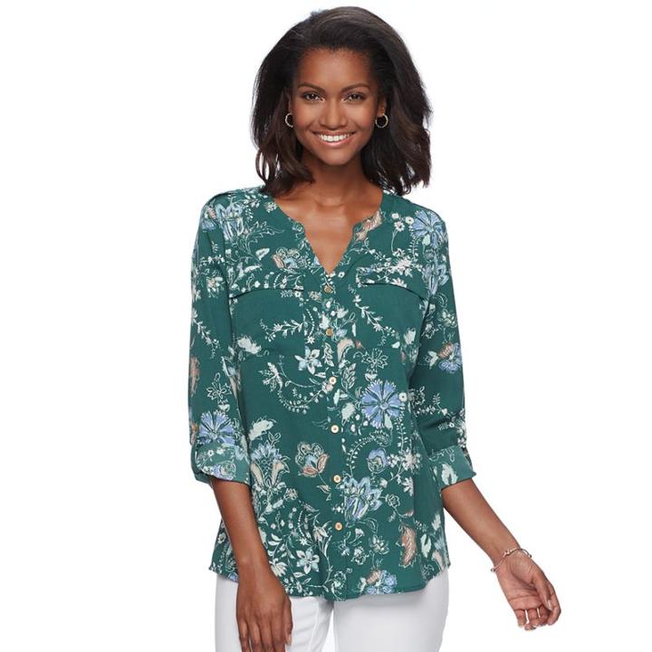 Women's Croft & Barrow&reg; Print Crepe Top, Size: Large, Green