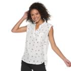 Juniors' Love, Fire Georgette Splitneck Tank, Teens, Size: Medium, White Black Cherry