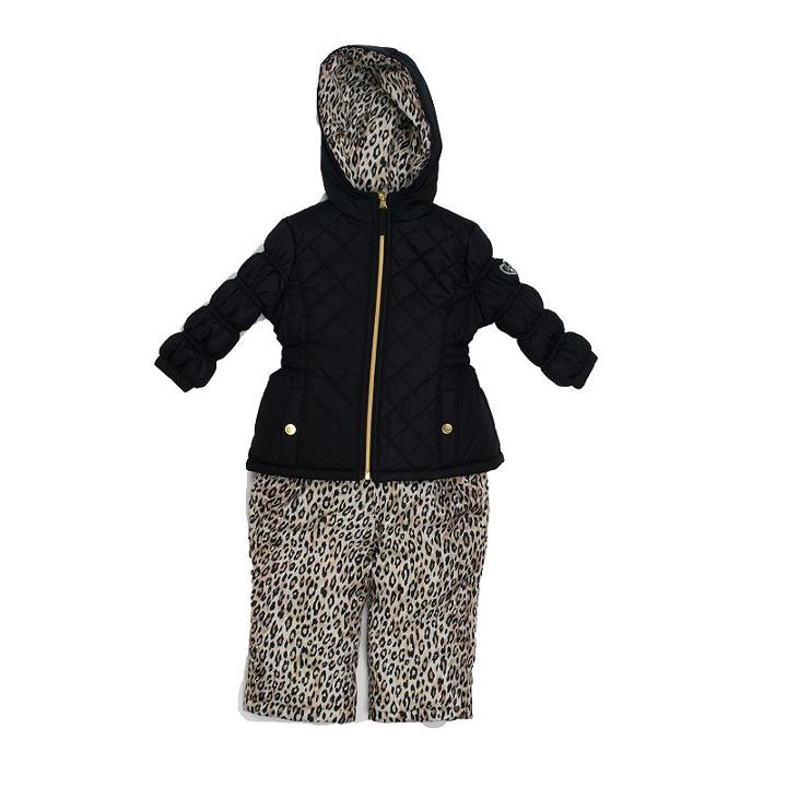 Girls 4-6x Pink Platinum Heavyweight Quilted Jacket & Cheetah Print Bib Snow Pants Set, Girl's, Size: 4, Black