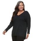Plus Size Apt. 9&reg; Mixed Ribbed V-neck Sweater, Women's, Size: 0x, Black