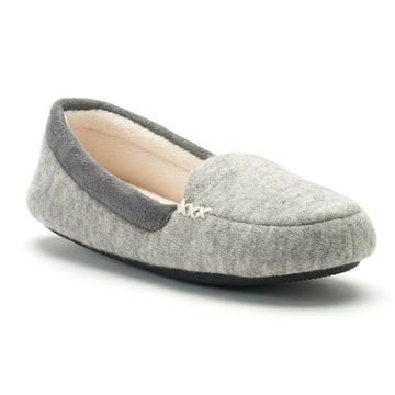 Women's Isotoner Marisol Microsuede Heather Knit Moccasin Slippers, Size: Small, Dark Grey