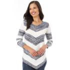 Women's Apt. 9&reg; Mitered Stripe Crewneck Sweater, Size: Xl, Navy Marl Ivory