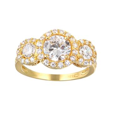 Sophie Miller Cubic Zirconia 14k Gold Over Silver 3-stone Halo Ring, Women's, Size: 6, White