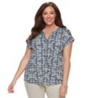 Plus Size Dana Buchman Geometric Placket Top, Women's, Size: 0x, Med Grey