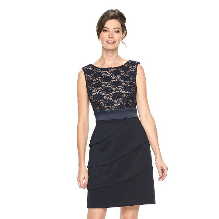 Women's Connected Apparel Lace Tiered Sheath Dress, Size: 6, Blue (navy)