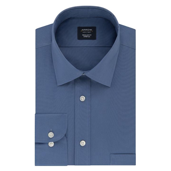 Big & Tall Arrow Regular-fit Stretch Spread-collar Dress Shirt, Men's, Size: 18 32/3b, Blue
