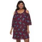 Juniors' Plus Size Lily Rose Cold-shoulder Shift Dress, Teens, Size: 2xl, Wine Floral