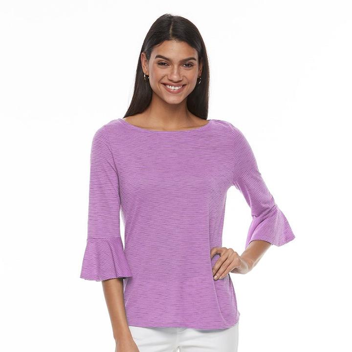 Women's Apt. 9&reg; Striped Bell Tee, Size: Medium, Lt Purple