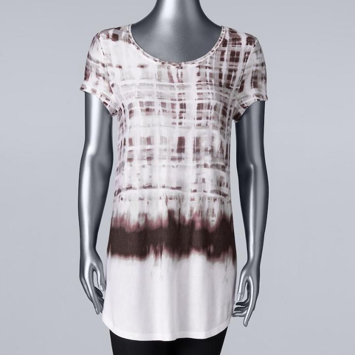 Women's Simply Vera Vera Wang Essential Print Scoopneck Tee, Size: Medium, Dark Grey