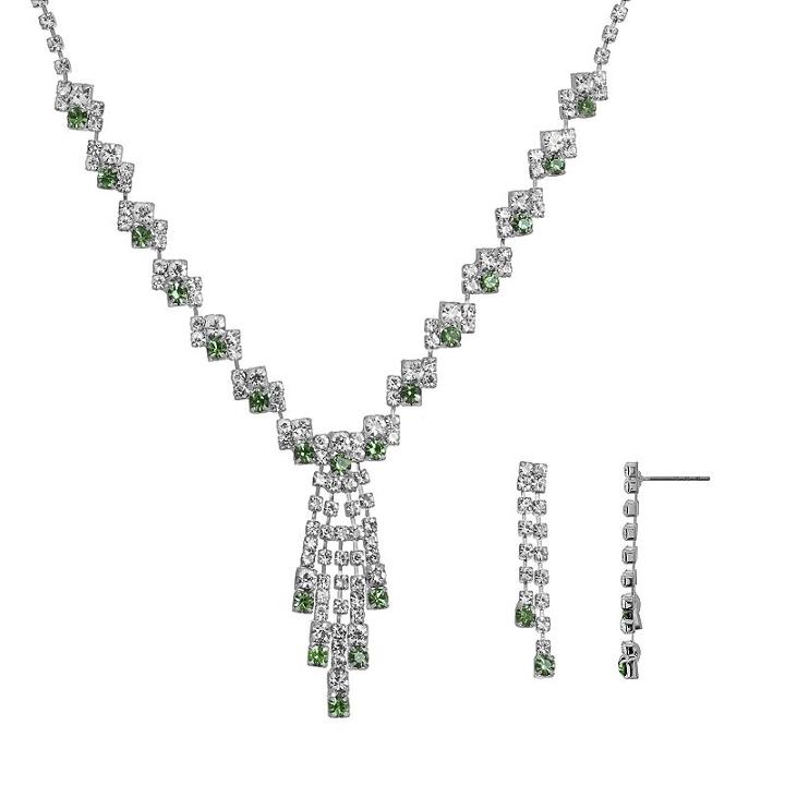 Crystal Allure Fringe Y Necklace And Linear Drop Earrings, Women's, Size: 13.5, Green
