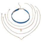 Blue Fabric, Simulated Pearl & Triange Necklace Set, Women's, Multicolor