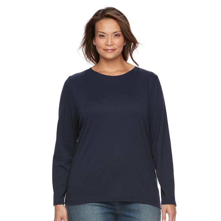 Plus Size Croft & Barrow&reg; Crewneck Long-sleeve Tee, Women's, Size: 3xl, Blue