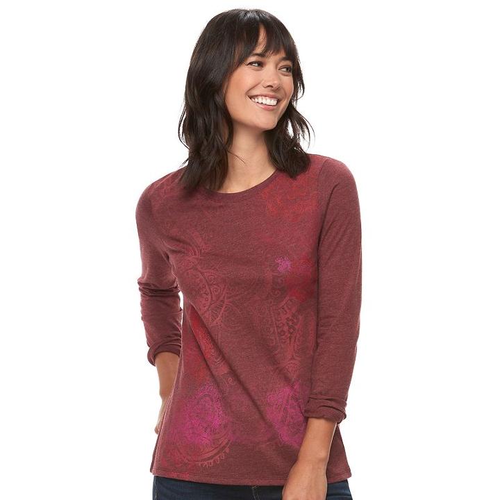 Women's Graphic Crewneck Tee, Size: Large, Dark Pink