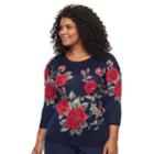 Plus Size Cathy Daniels Print Embellshed Sweater, Women's, Size: 2xl, Navy Floral