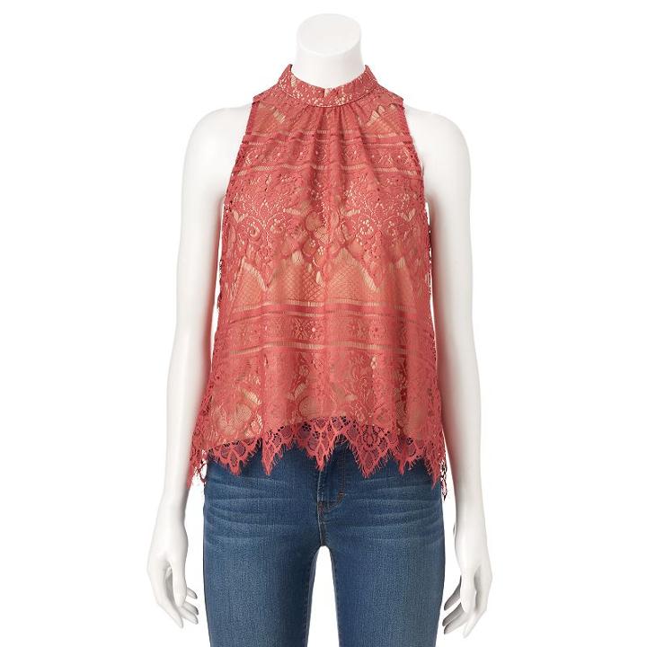 Women's Lc Lauren Conrad Mockneck Lace Top, Size: Xxl, Brt Green