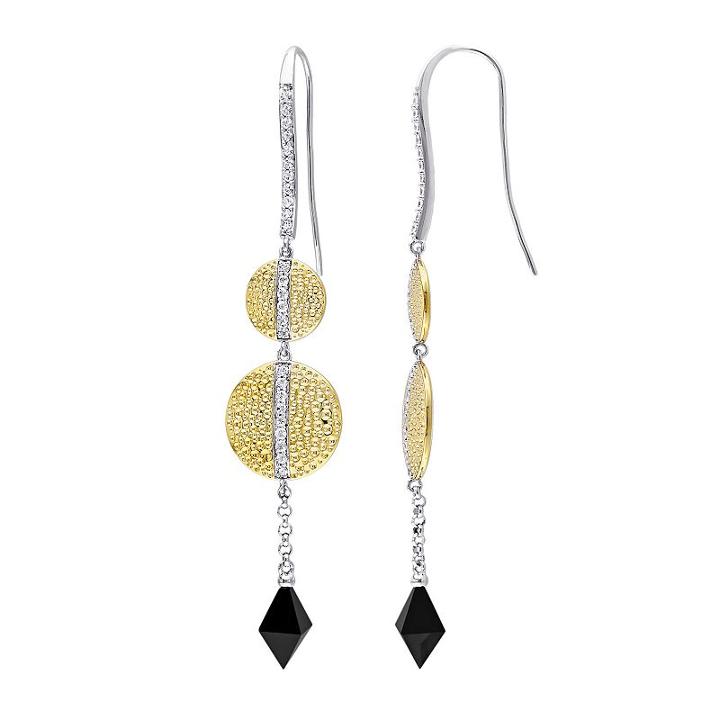 V19.69 Italia Two Tone Sterling Silver Black Onyx & White Sapphire Moonlight Drop Earrings, Women's