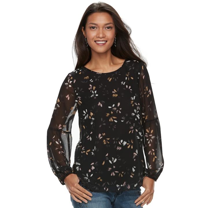 Women's Apt. 9&reg; Textured Balloon Sleeve Top, Size: Xl, Black