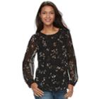 Women's Apt. 9&reg; Textured Balloon Sleeve Top, Size: Xl, Black
